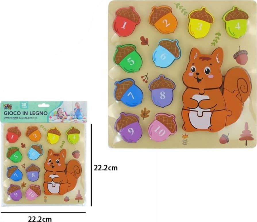 GIOCO DI CONTEGGIO ABBINAMENTO NUMERI PUZZLE IN LEGNO TEMA SCOIATTOLO PER BAMBINI 32369 - 2
