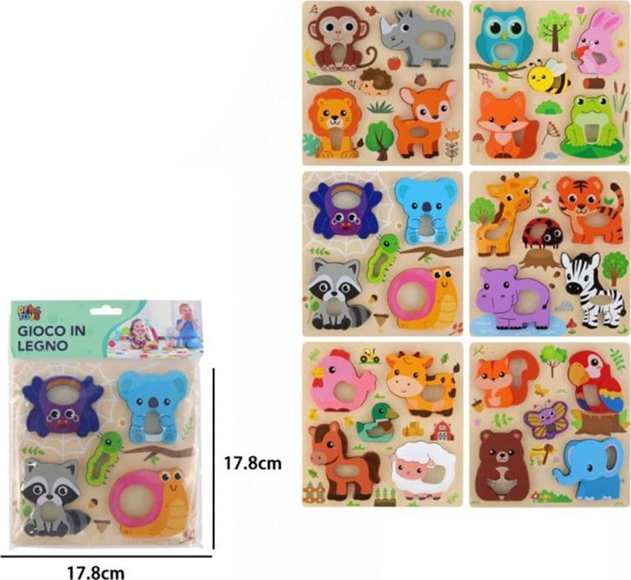 PUZZLE A INCASTRO TEMA ANIMALI GIOCO IN LEGNO PER BAMBINI EDUCATIVO 6 MODELLI 32345 - 8