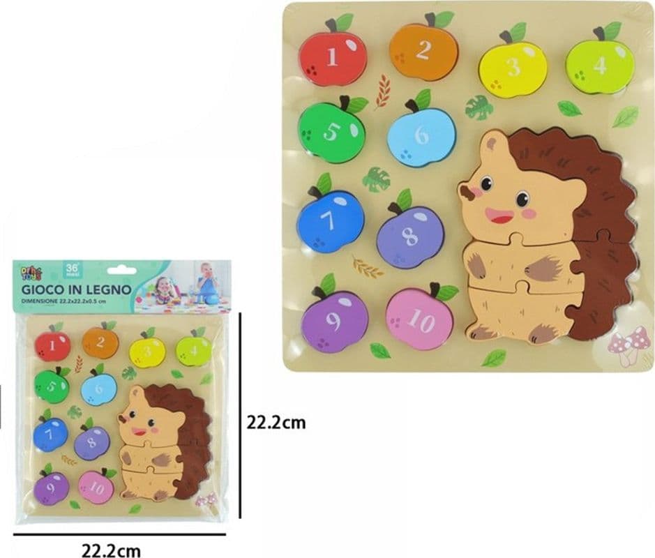 GIOCO DI CONTEGGIO ABBINAMENTO NUMERI PUZZLE IN LEGNO TEMA RICCIO PER BAMBINI 32371 - 2