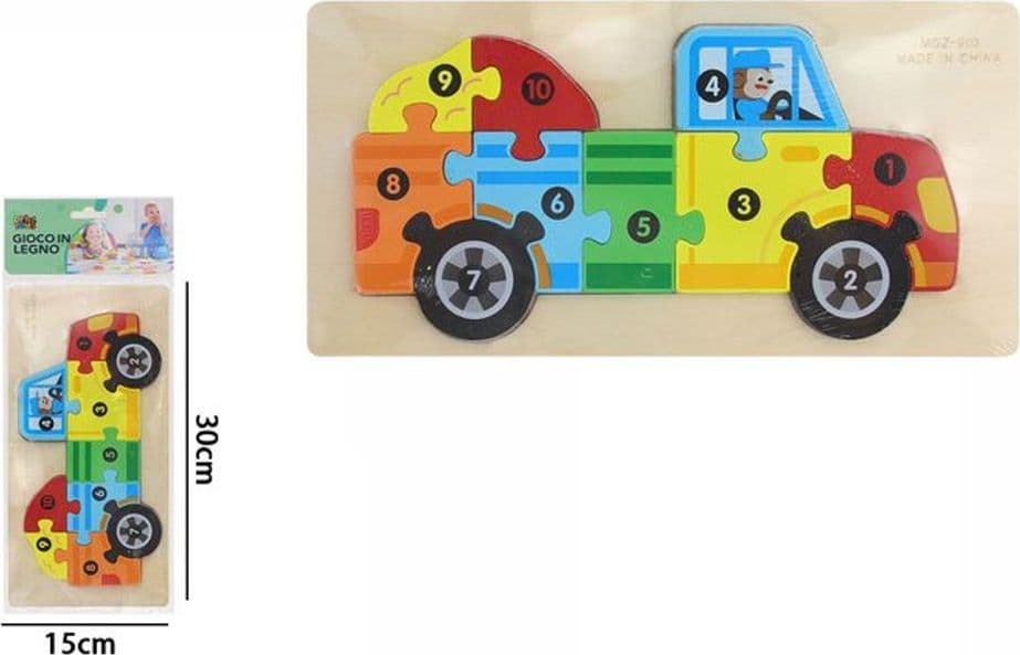 PUZZLE A FORMA DI CAMION GIOCO IN LEGNO EDUCATIVO CON NUMERI MULTICOLORE PER BAMBINI 66952 - 2