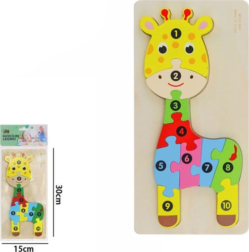 PUZZLE IN LEGNO FORMA GIRAFFA GIOCO EDUCATIVO CON NUMERI COLORATO BAMBINI IMPARARE 66953 - 2