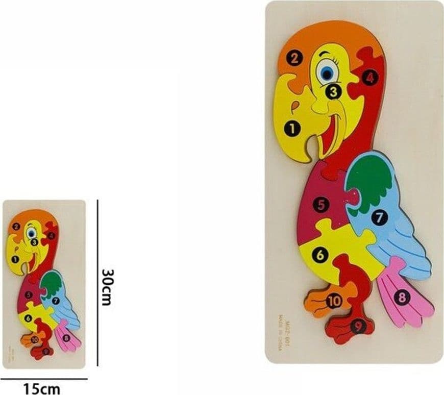 PUZZLE IN LEGNO FORMA PAPPAGALLO GIOCO EDUCATIVO NUMERI COLORATO BAMBINI IMPARARE 66954 - 2