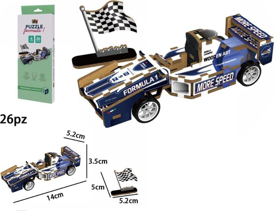 PUZZLE 3D MODELLINO GIOCATTOLO IN LEGNO 26 PZ DA ASSEMBLARE MODELLO AUTO FORMULA 1 32383 - 2