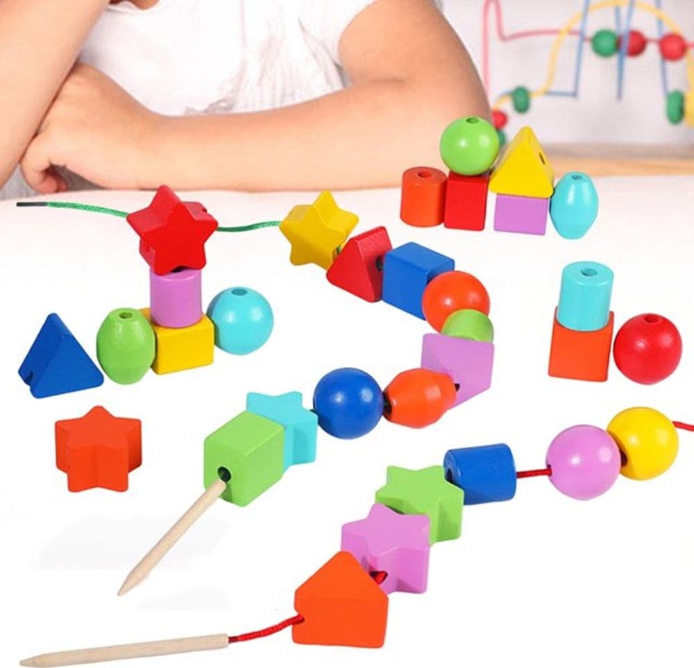 PERLINE DA INFILARE GIOCATTOLO BLOCCHI GEOMETRICI IMPILABILI IN LEGNO COLORATO 32353 - 4