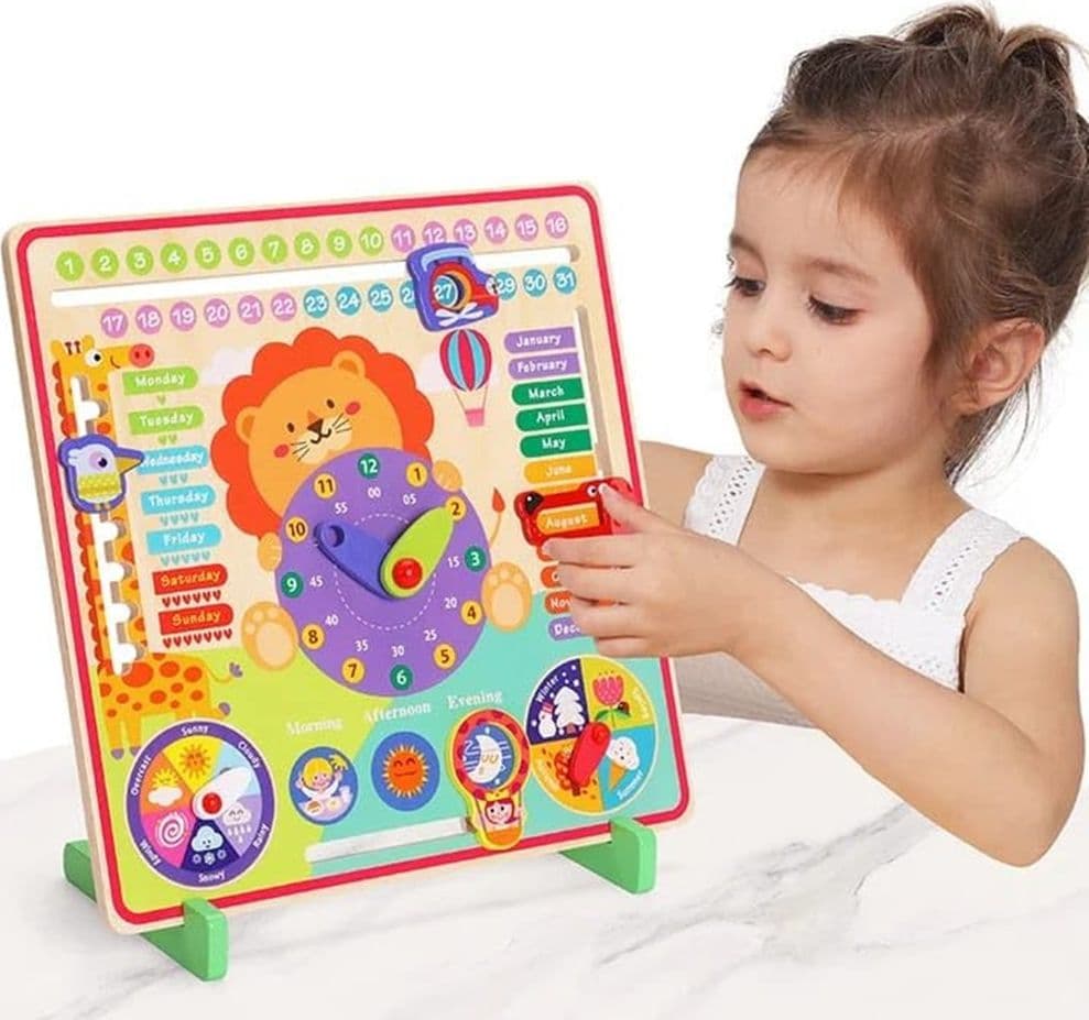 GIOCATTOLO MULTIFUNZIONE 7 IN 1 PRIMO CALENDARIO OROLOGIO IN LEGNO PER BAMBINI 32355 - 3