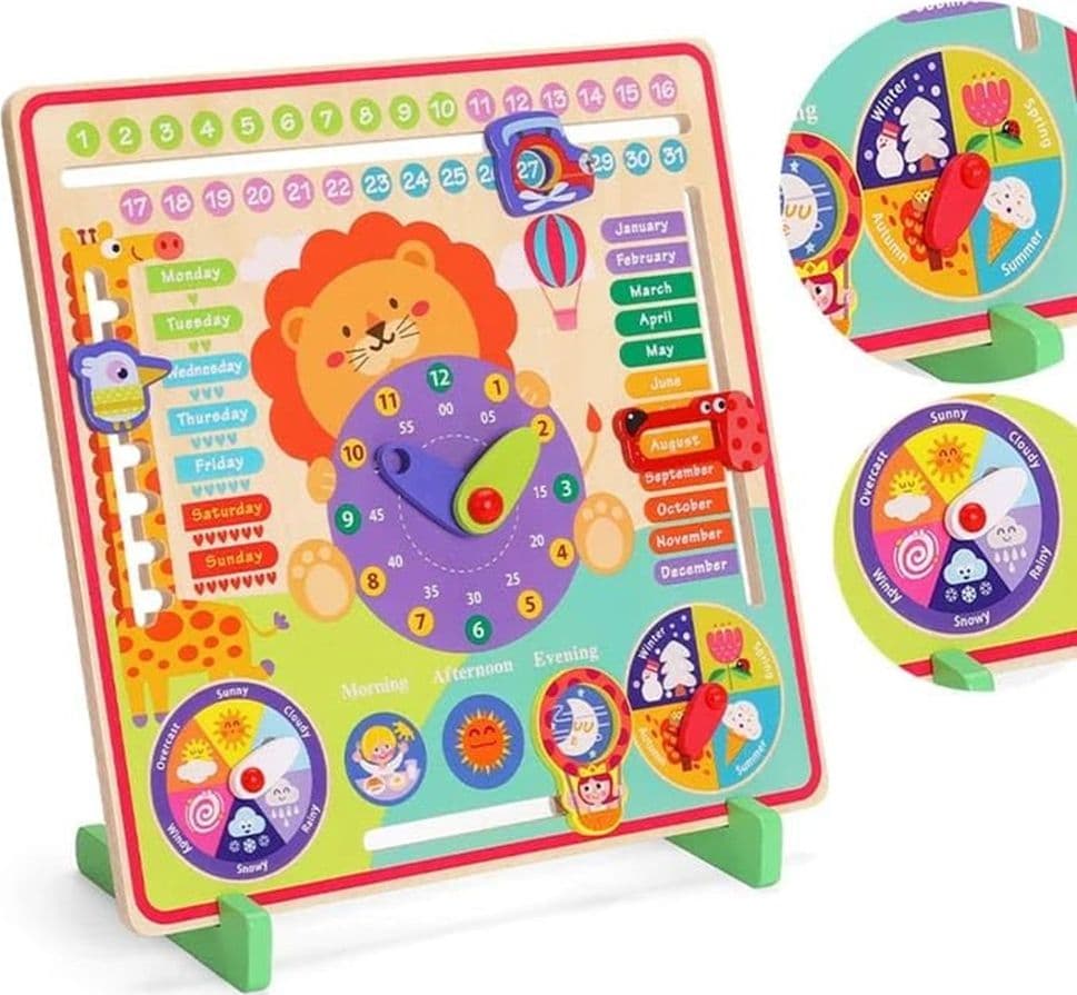 GIOCATTOLO MULTIFUNZIONE 7 IN 1 PRIMO CALENDARIO OROLOGIO IN LEGNO PER BAMBINI 32355 - 5