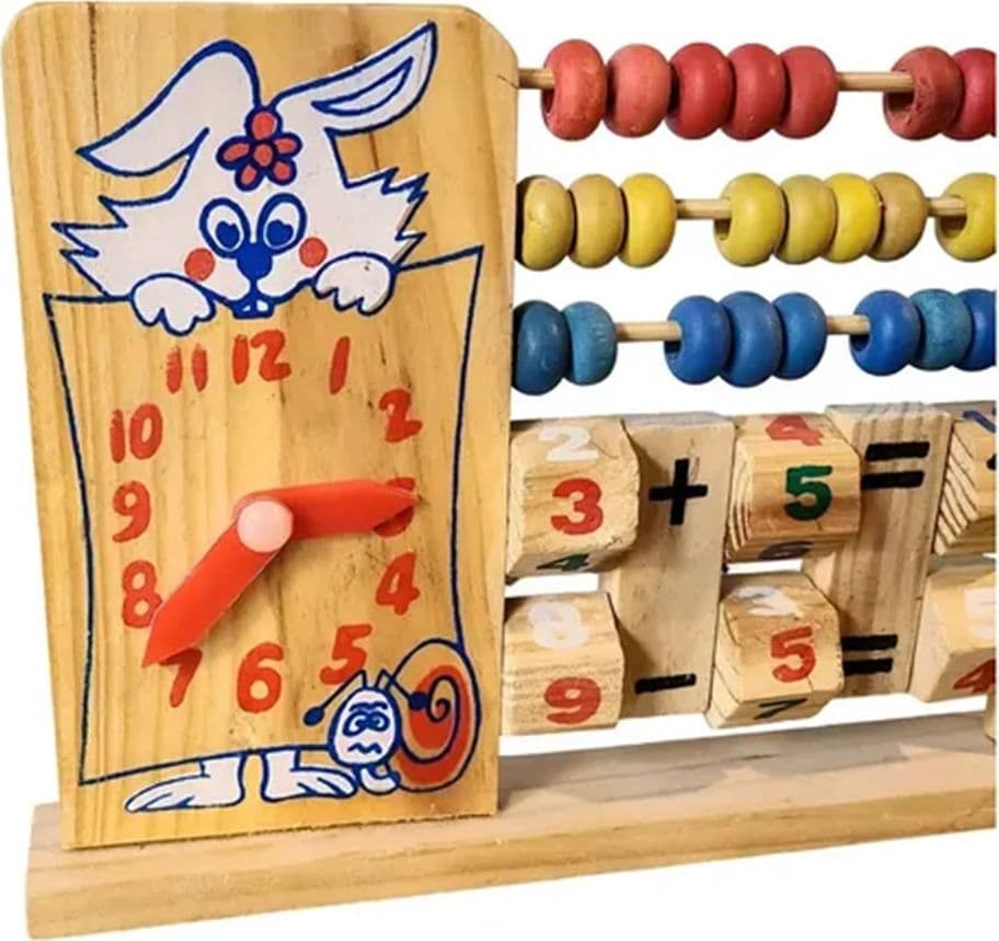 ABACO PALLOTTOLIERE LEGNO GIOCO EDUCATIVO CON OROLOGIO PER IMPARARE CONTARE BAMBINI 07947 - 3