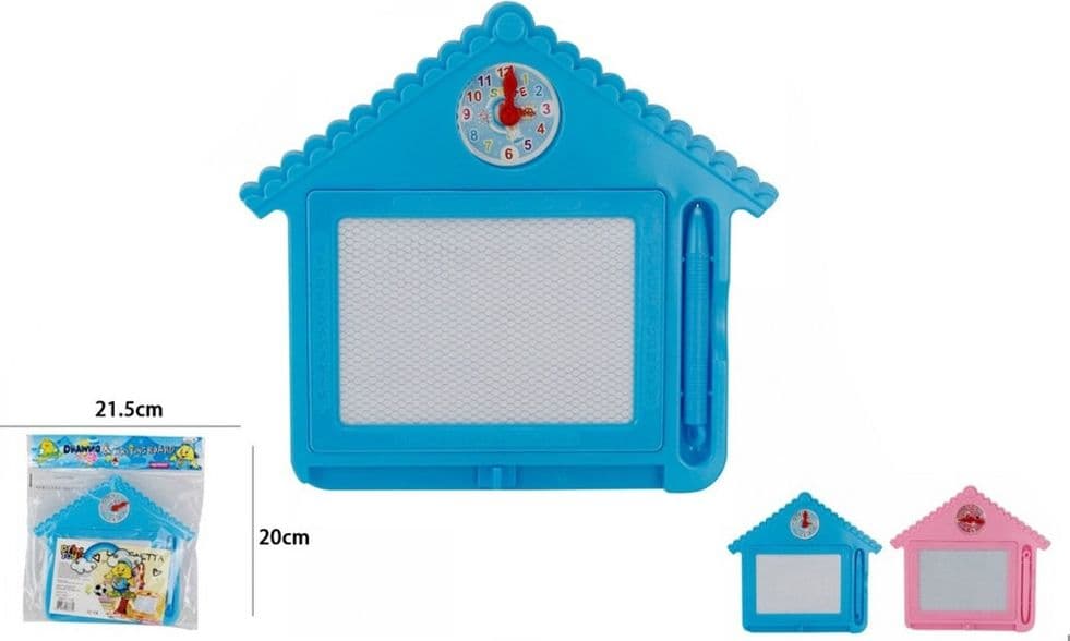 LAVAGNA MAGICA CANCELLABILE CON PENNA MAGNETICA OROLOGIO BAMBINI GIOCO FORMA CASA 07676 - 2
