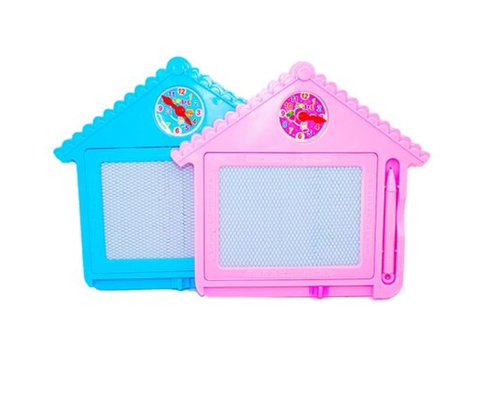 LAVAGNA MAGICA CANCELLABILE CON PENNA MAGNETICA OROLOGIO BAMBINI GIOCO FORMA CASA 07676 - 3