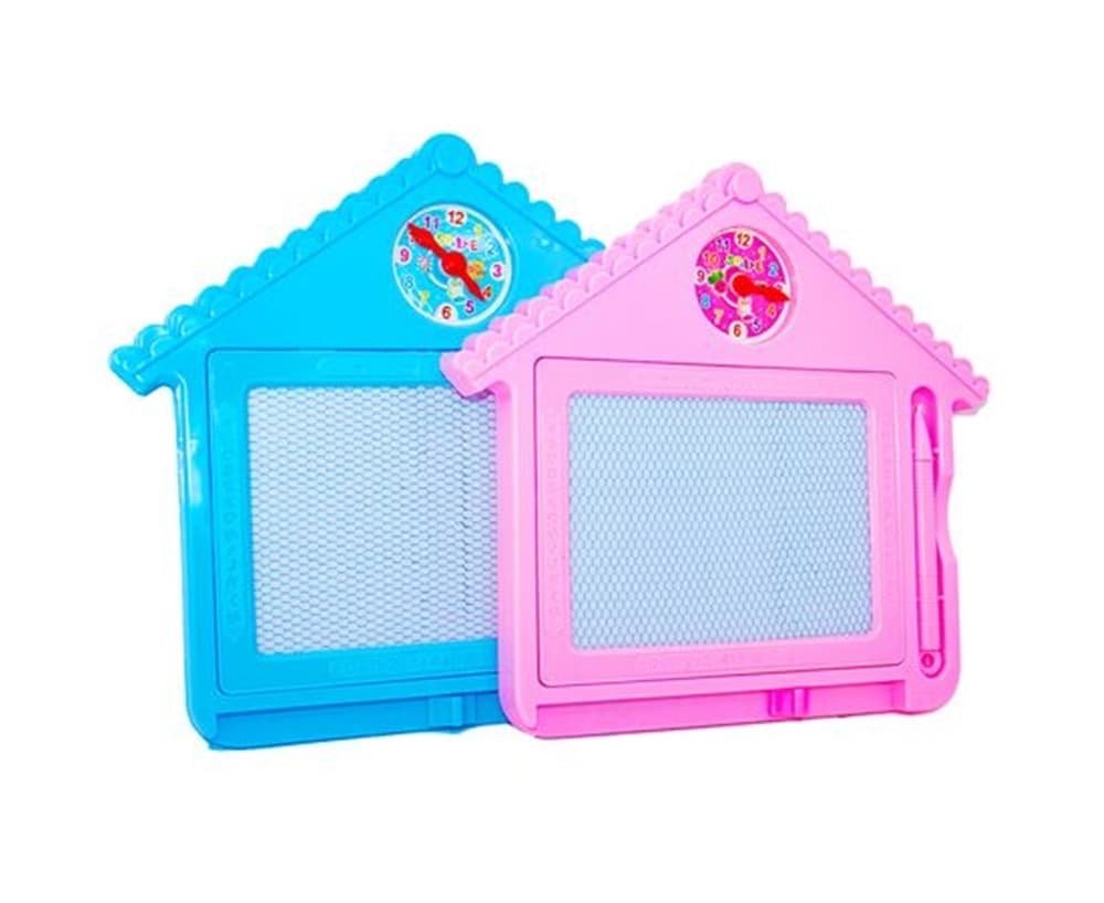 LAVAGNA MAGICA CANCELLABILE CON PENNA MAGNETICA OROLOGIO BAMBINI GIOCO FORMA CASA 07676 - 4