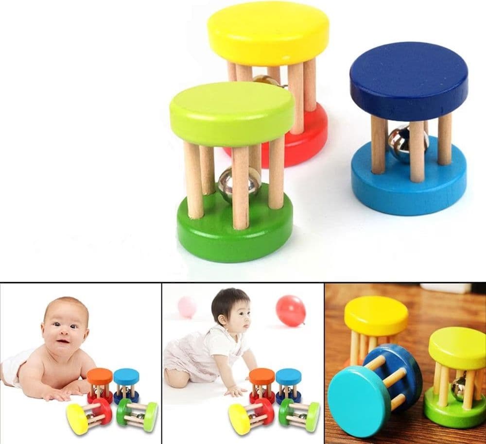 SONAGLIO IN LEGNO COLORATO CON CAMPANELLA GIOCO MUSICALE A MANO PER NEONATI 12+MESI 32331 - 4