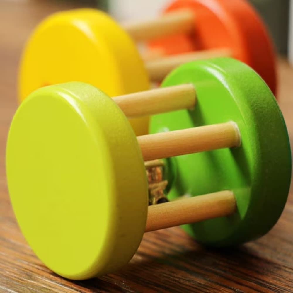 SONAGLIO IN LEGNO COLORATO CON CAMPANELLA GIOCO MUSICALE A MANO PER NEONATI 12+MESI 32331 - 5