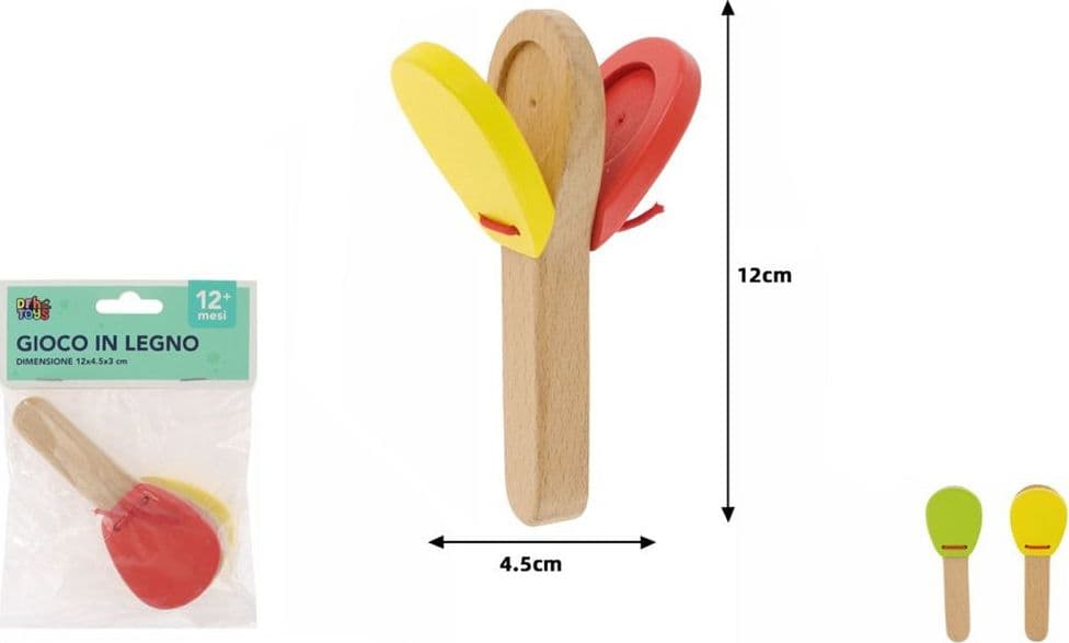 NACCHERE DI LEGNO STRUMENTO MUSICALE A PERCUSSIONE BATTENTE MANUALE BAMBINI NEONATI 32332 - 2