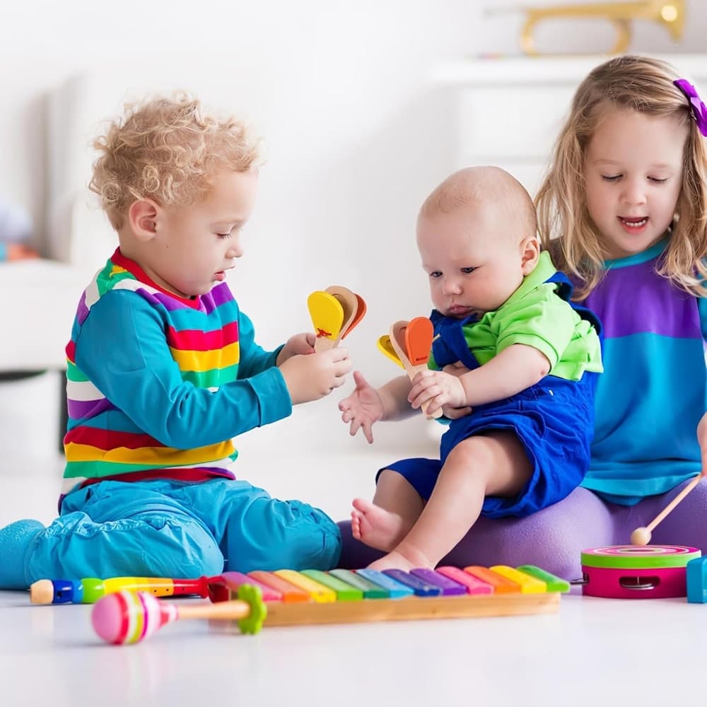 NACCHERE DI LEGNO STRUMENTO MUSICALE A PERCUSSIONE BATTENTE MANUALE BAMBINI NEONATI 32332 - 4