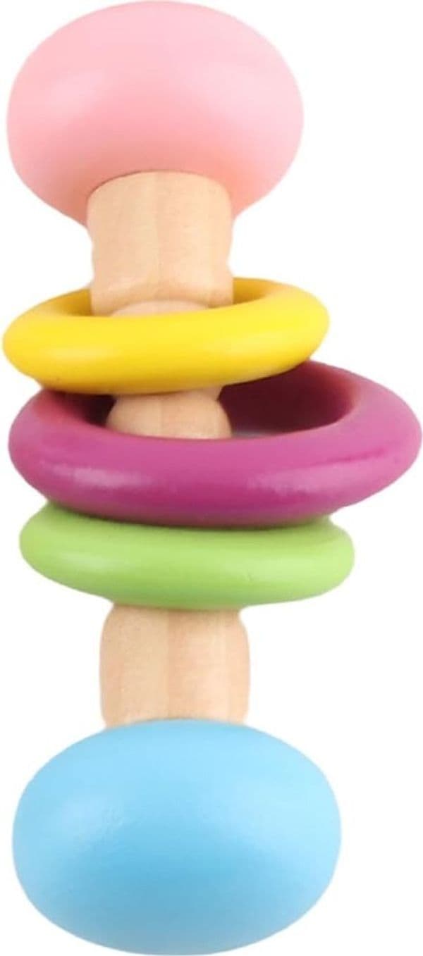 SONAGLIO A 3 ANELLI IN LEGNO COLORATO PER SVILUPPO SENSORIALE GIOCO PER NEONATI 32334 - 5