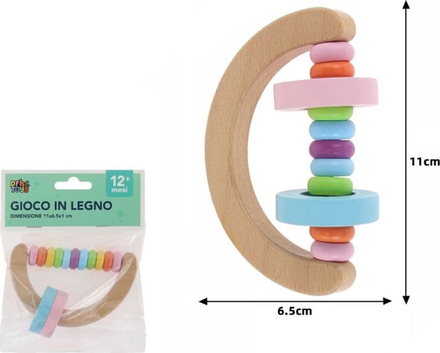 SONAGLIO SEMICIRCOLARE IN LEGNO CON PERLINE PER SVILUPPO SENSORIALE GIOCO PER NEONATI 32335 - 2