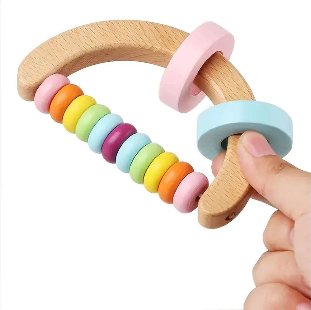 SONAGLIO SEMICIRCOLARE IN LEGNO CON PERLINE PER SVILUPPO SENSORIALE GIOCO PER NEONATI 32335 - 4