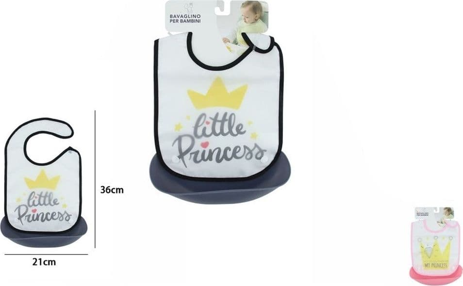 BAVETTA BAVAGLINO BAMBINI DESIGN CORONA SCRITTA CON TASCA RACCOGLIPAPPA STACCABILE 31222 - 2