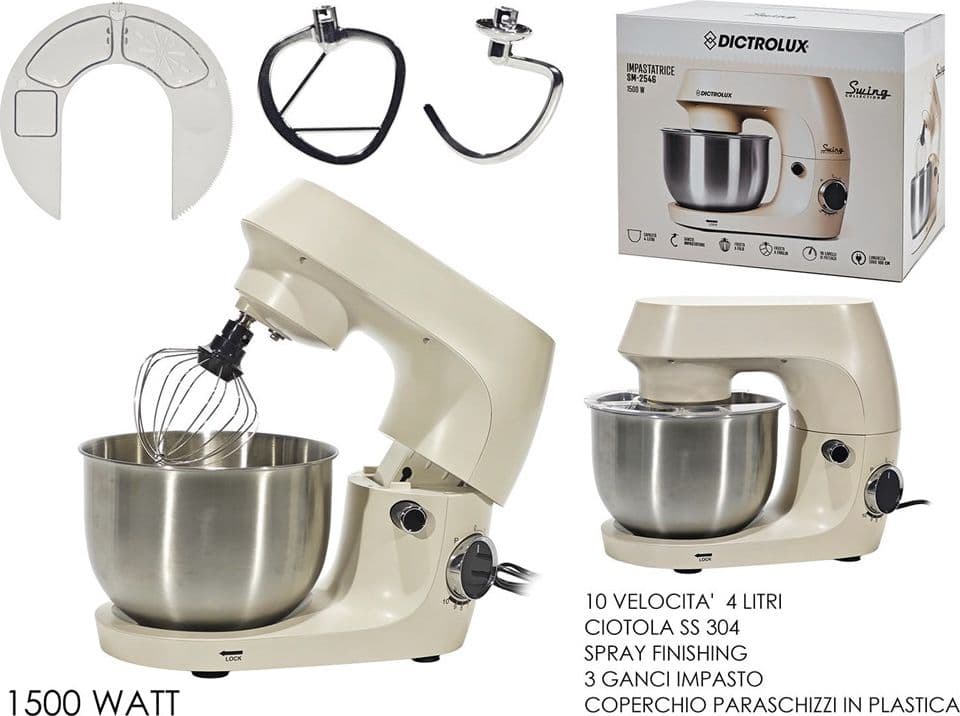 IMPASTATRICE PLANETARIA SM-2546 CREMA 4LT 1500W 10 VELOCITÀ 3 GANCI COPERCHIO PARASCHIZZI - 2