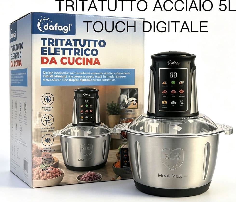 TRITATUTTO ELETTRICO DA CUCINA MULTIFUNZIONE IN ACCIAIO DA 5 LT 500 W TOUCH DIGITALE - 2