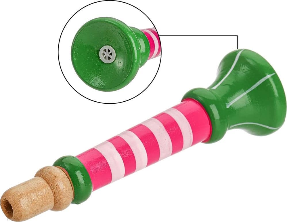 2PZ FLAUTO TROMBA IN LEGNO PICCOLO COLORATO PER BAMBINI GIOCO STRUMENTO MUSICALE 74469 - 4