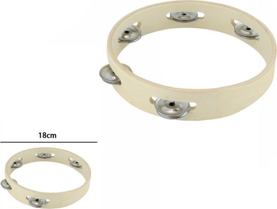 TAMBURELLO IN LEGNO CEMBALO CON 5 SONAGLI DA 18 CM STRUMENTO MUSICALE PER BAMBINI 31577 - 2