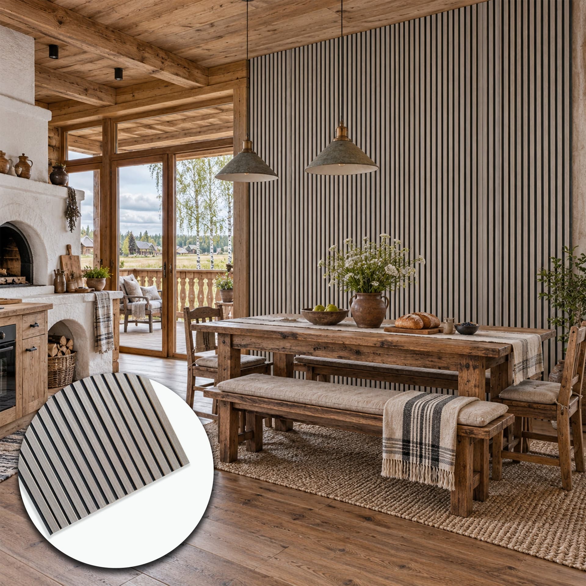 Pannello Acustico a Lamelli in Vero Legno di Noce, Fibra di Legno e Feltro 12x600x2900 mm – 1,74 m² - 2