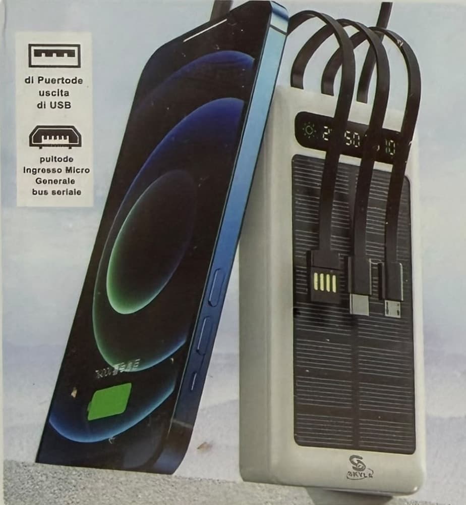POWERBANK 4IN1 CARICABATTERIE SOLARE PORTATILE DISPLAY DIGITALE LED CAVI INTEGRATI SKY-2608 - 4