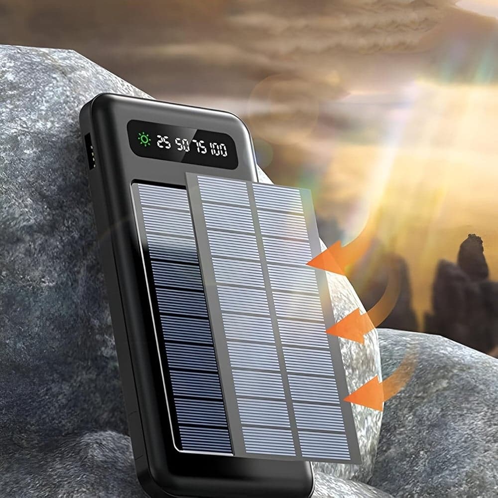 POWER BANK SOLARE 30000MAH CON 4 CAVI INTEGRATI TORCIA LED RICARICA RAPIDA 2.1A PORTATILE - 7