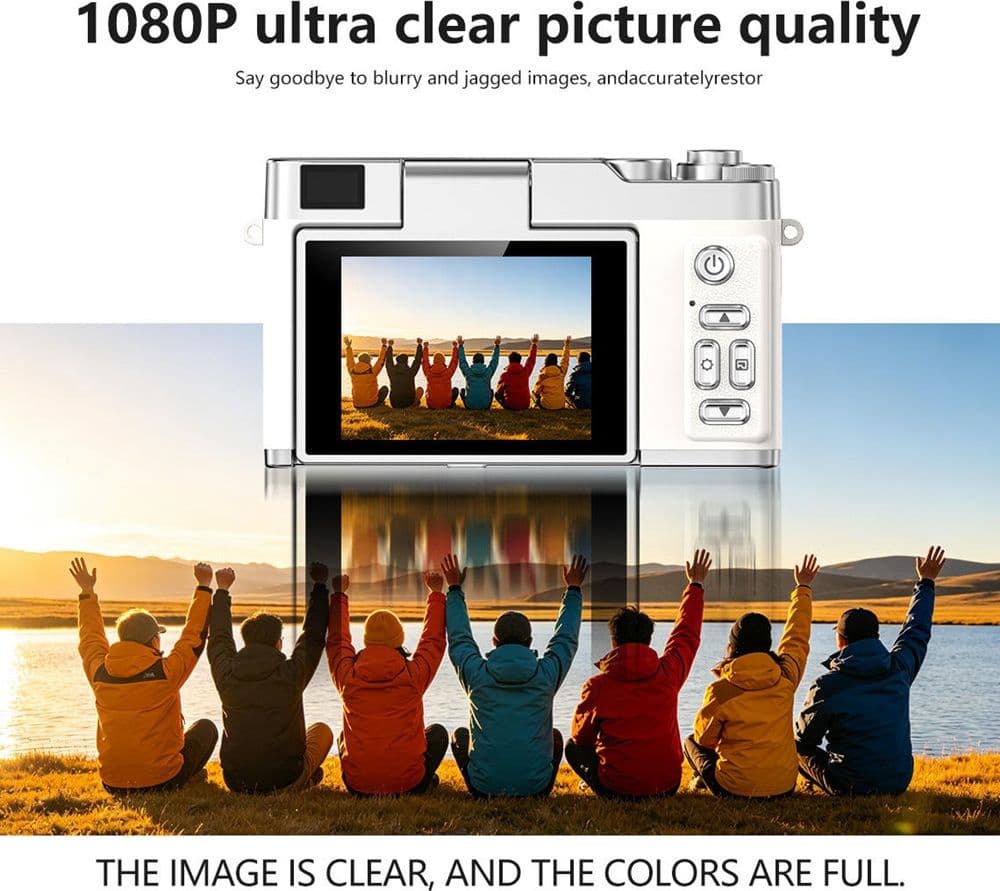 FOTOCAMERA DIGITALE STILE RETRÒ SCHERMO IPS DA 2,4" RIBALTABILE ZOOM DIGITALE 8X 48MP Q07 - 3