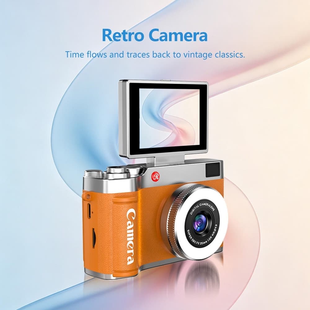 FOTOCAMERA DIGITALE STILE RETRÒ SCHERMO IPS DA 2,4" RIBALTABILE ZOOM DIGITALE 8X 48MP Q07 - 5
