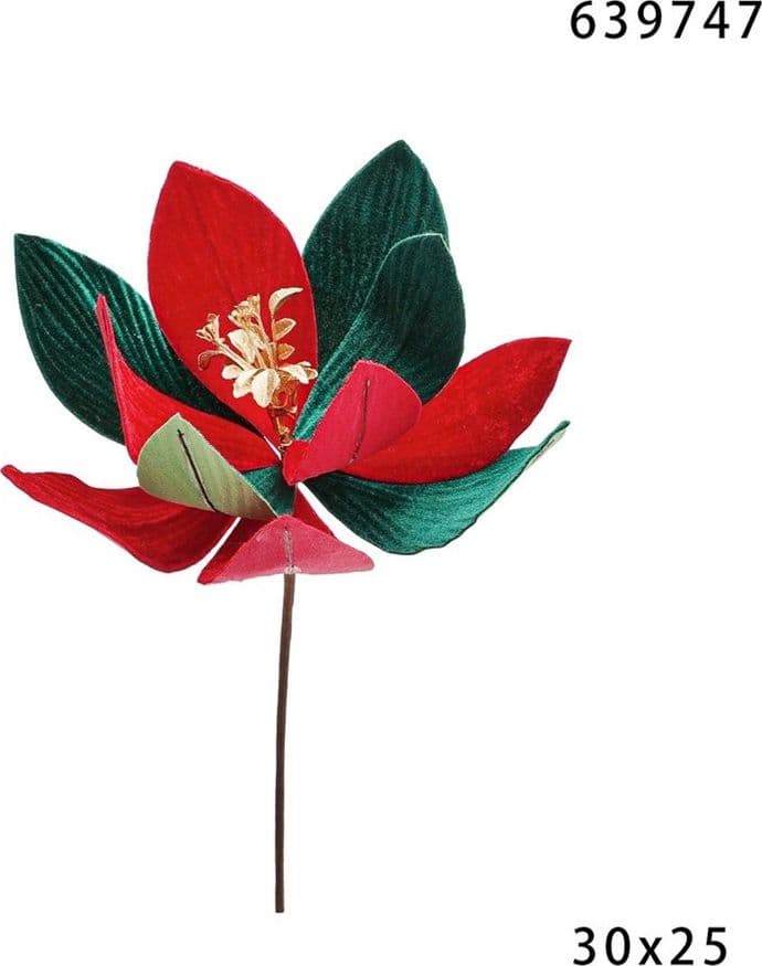 FIORE NATALIZIO DECORATIVO ⌀30CM CON STELO 25CM ADDOBBO FLOREALE PER CASA ALBERO GHIRLANDE - 11