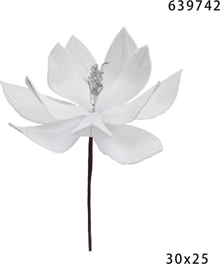 FIORE NATALIZIO DECORATIVO ⌀30CM CON STELO 25CM ADDOBBO FLOREALE PER CASA ALBERO GHIRLANDE - 3
