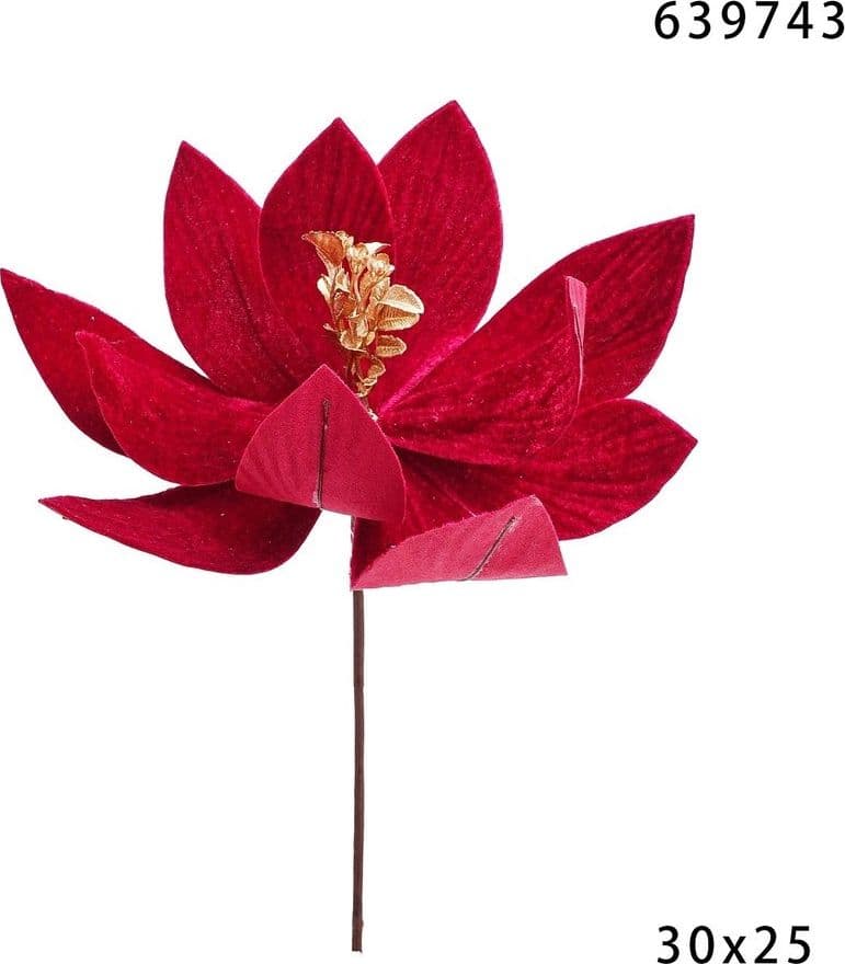 FIORE NATALIZIO DECORATIVO ⌀30CM CON STELO 25CM ADDOBBO FLOREALE PER CASA ALBERO GHIRLANDE - 5