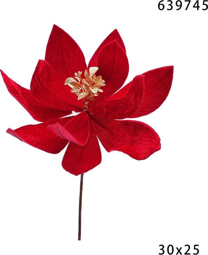 FIORE NATALIZIO DECORATIVO ⌀30CM CON STELO 25CM ADDOBBO FLOREALE PER CASA ALBERO GHIRLANDE - 9