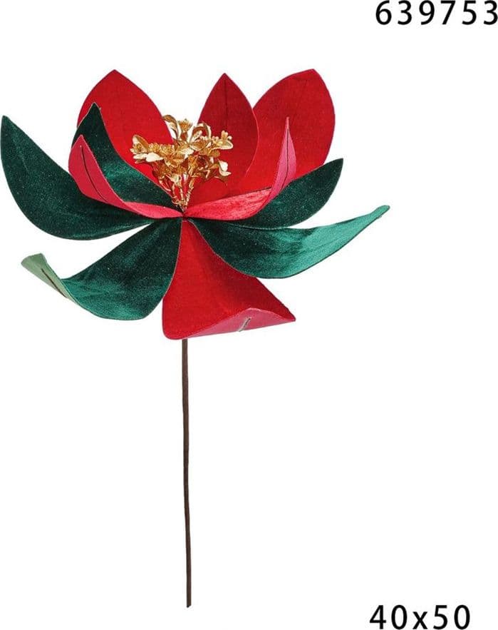 FIORE NATALIZIO DECORATIVO ⌀40CM CON STELO 50CM ADDOBBO FLOREALE PER CASA ALBERO GHIRLANDE - 11