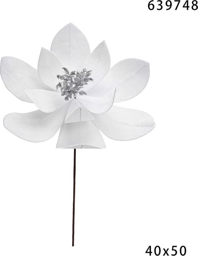 FIORE NATALIZIO DECORATIVO ⌀40CM CON STELO 50CM ADDOBBO FLOREALE PER CASA ALBERO GHIRLANDE - 3