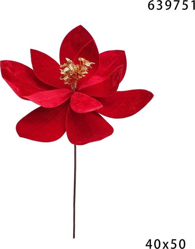 FIORE NATALIZIO DECORATIVO ⌀40CM CON STELO 50CM ADDOBBO FLOREALE PER CASA ALBERO GHIRLANDE - 9