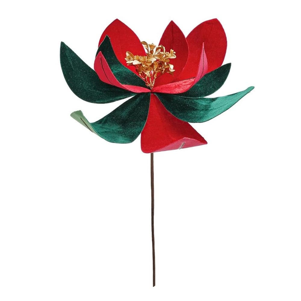 FIORE NATALIZIO DECORATIVO ⌀40CM CON STELO 50CM ADDOBBO FLOREALE PER CASA ALBERO GHIRLANDE - 10