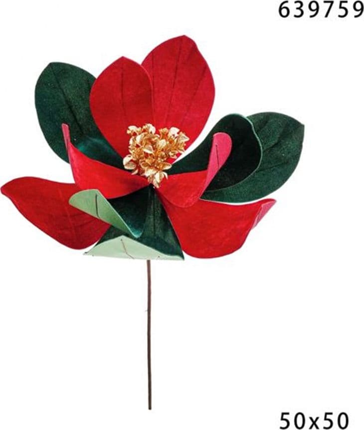 FIORE NATALIZIO DECORATIVO ⌀50CM CON STELO 50CM ADDOBBO FLOREALE PER CASA ALBERO GHIRLANDE - 7