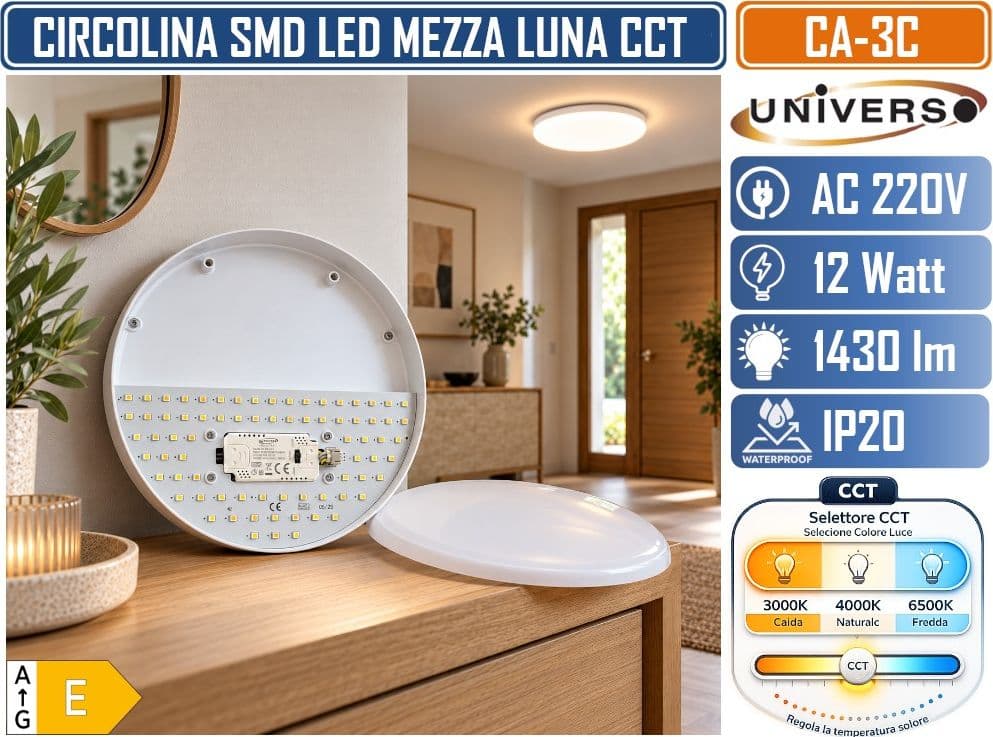 UNIVERSO CA-3C CIRCOLINA MAGNETICA LED SMD A MEZZALUNA 12W 1430 LUMEN CON SELETTORE CCT 3000K  4000K  6500K - 2