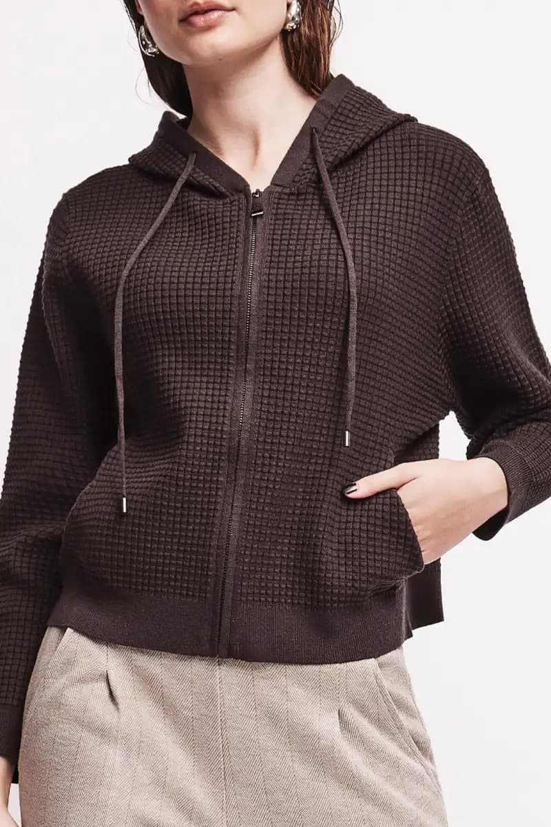 Maglia aperta con zip e cappuccio | VERDISSIMA Cosy - 2