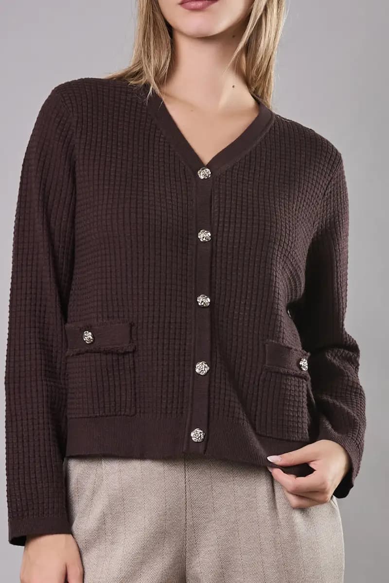 Cardigan corto con tasche e bottoni | VERDISSIMA Cosy - 7