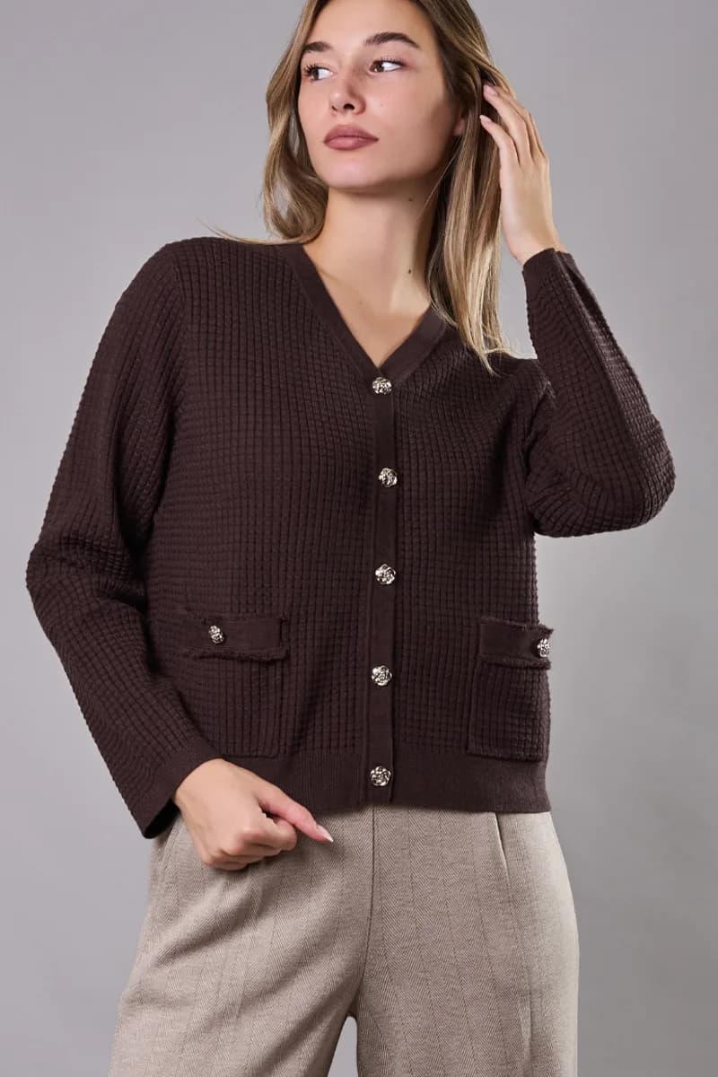 Cardigan corto con tasche e bottoni | VERDISSIMA Cosy - 10