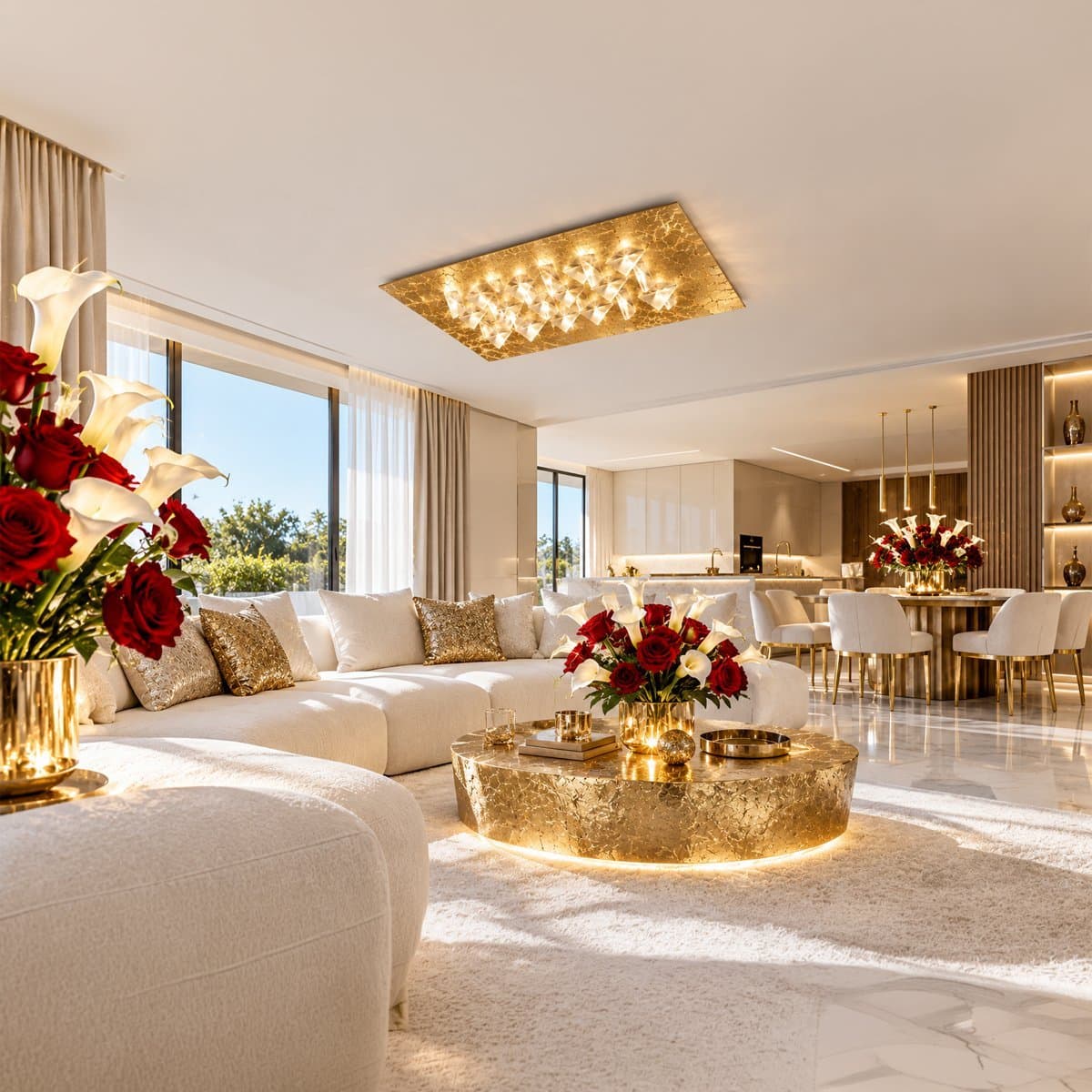 Plafoniera classica Fratelli Braga CRISTALLI 2052 PL110 S 14 LED metallo foglia oro metacrilato satinato - 2