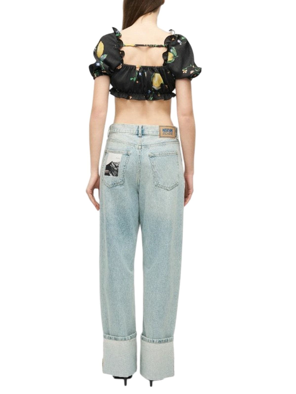 MOSCHINO JEANS camicie donna moschino jeans - camicia raso stampa ramage - nero - 3
