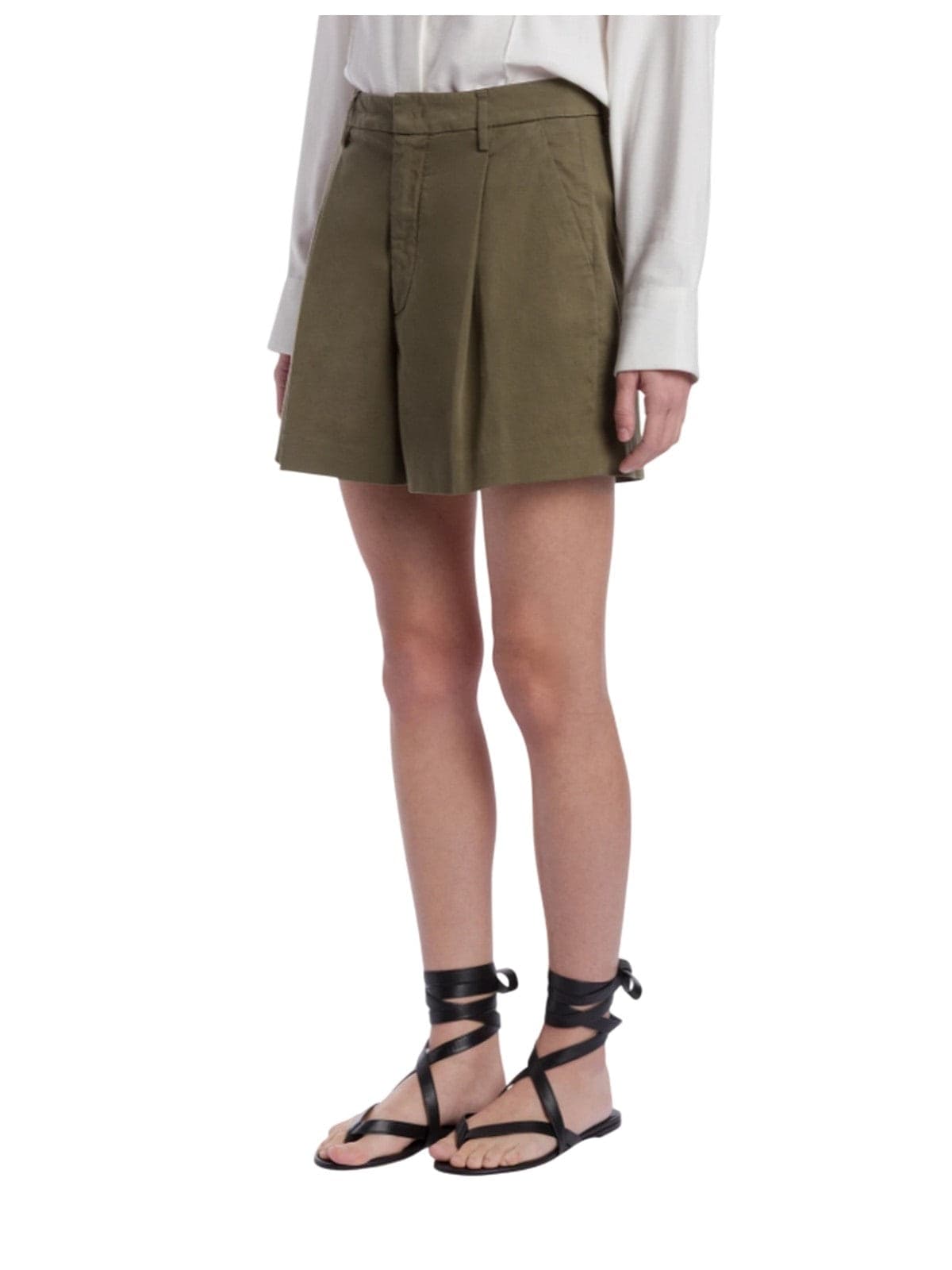 DONDUP pantaloncini donna dondup - shorts loose lori in gabardina - verde militare - 2