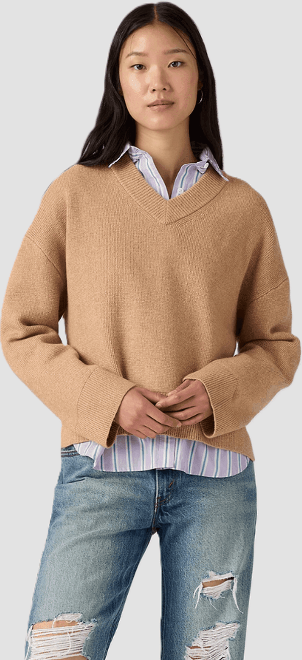 LEVI'S maglia con scollo a v donna cammello - 2