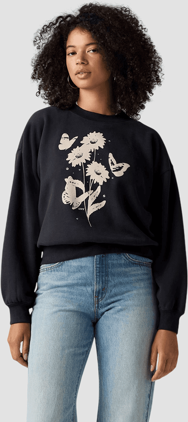 LEVI'S felpa girocollo con fiori donna nero - 2