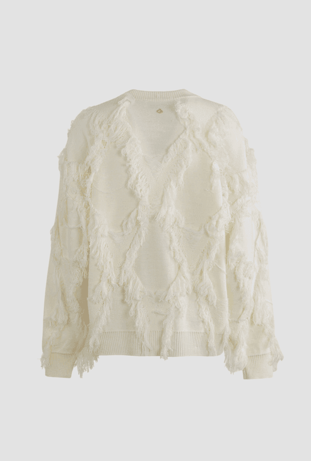 GAELLE pullover a rombi con frange donna crema - 2